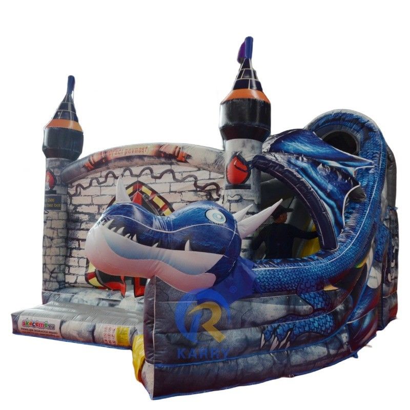 Unisex Custom Colorido PVC inflável Castelo Salto com Slide Design Dragão Big Tusk