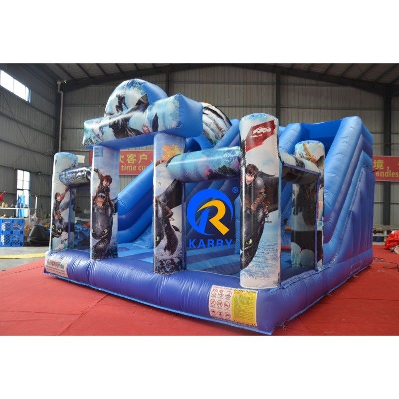 Combo de escorregador de PVC inflável Como treinar seu dragão Castelo de salto de dupla pista