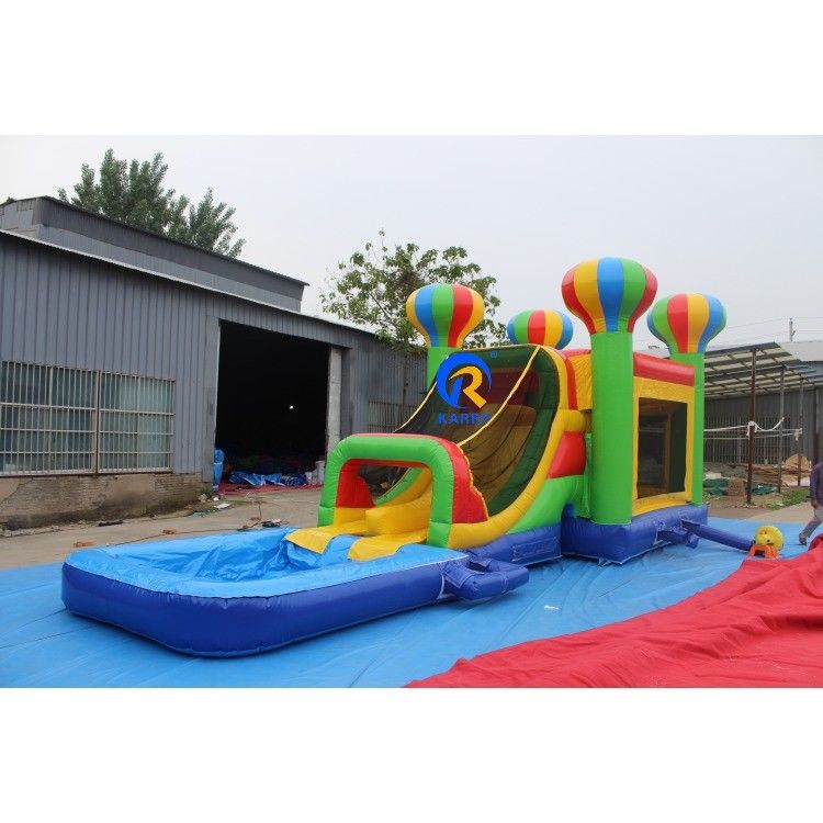 Slide de castelo inflável de lona de PVC para crianças com balões coloridos e casa de salto