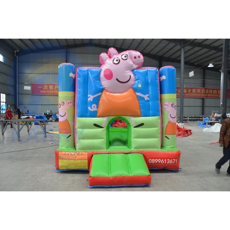 Unisex Hot Pink Cartoon Pig Bouncy Castle com Slide e Sea PVC Adventure personalizado