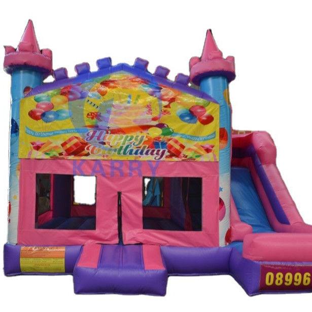 14 anos de festa de aniversário de PVC castelo de salto inflável com escorregador 5 * 5m e acessórios