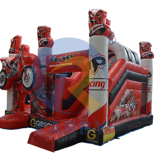Bouncy Red 3D Racing Castle Slide Combo com inflável Bouncer Castle e logotipo personalizado