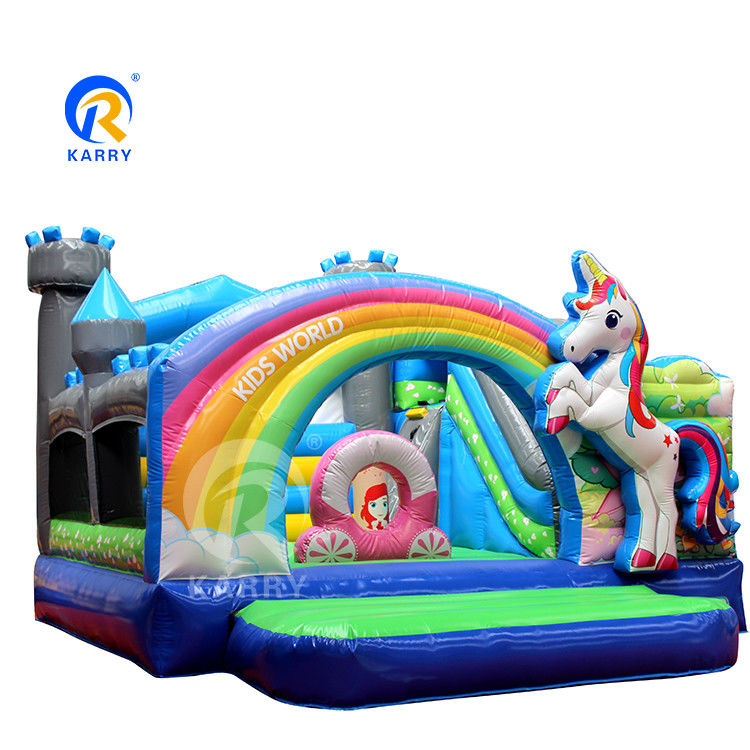 Rainbow PVC inflável Trampolínia Unicórnio Comercial Bouncer com Slide e Blower