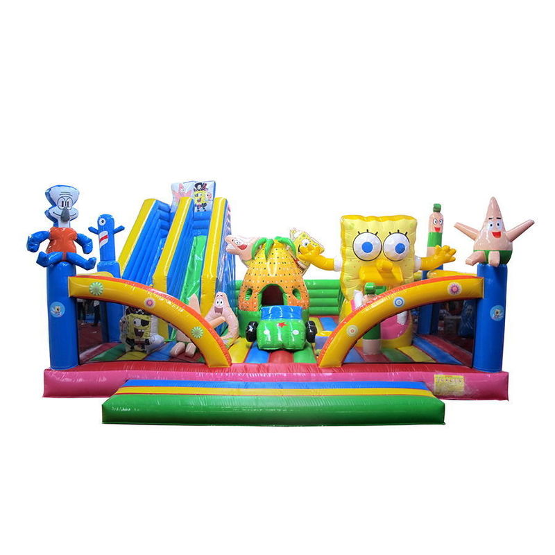 Mostra comercial obrigatória Comércio da Aurora Bob Esponja Bounce Castelo Trampolim com escorrega