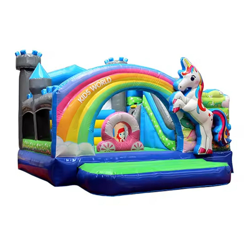 Dimensão personalizada 3D Rainbow Unicorn Castle combinação de deslizamento de água perfeito para festas