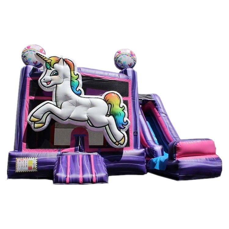 Slide combo portátil de castelo de salto com certificação EN71 Rainbow Unicorn e Slide