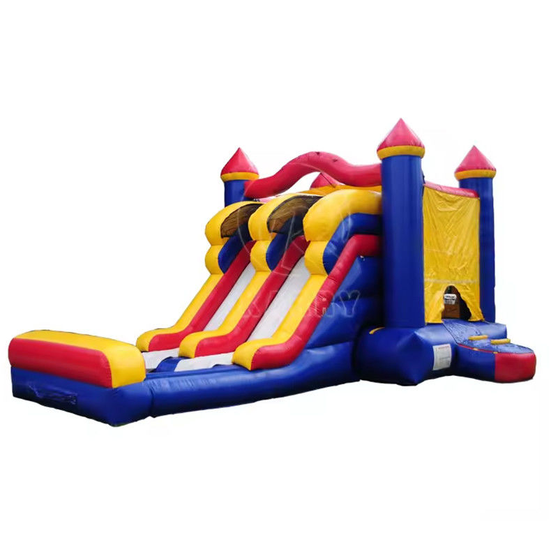 3 em 1 Dupla Faixa Inflável Castelo Salto Slide Combo em Design Colorido para Unisex