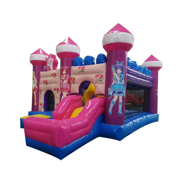 Meninas Pink Cartoon Bala Fada Mágica Inflável Bouncer Castelo com Slide 6*4*3.5m Tamanho