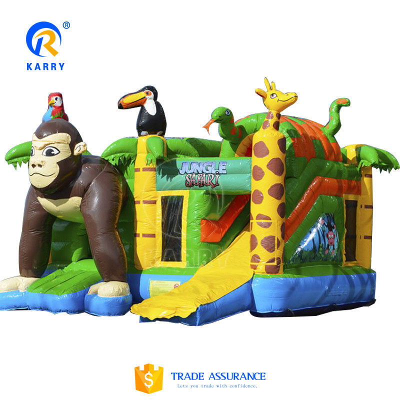 Jogo de castelo inflável Macaco de boca grande Mundo Animal Feliz Casa de salto com escorrega